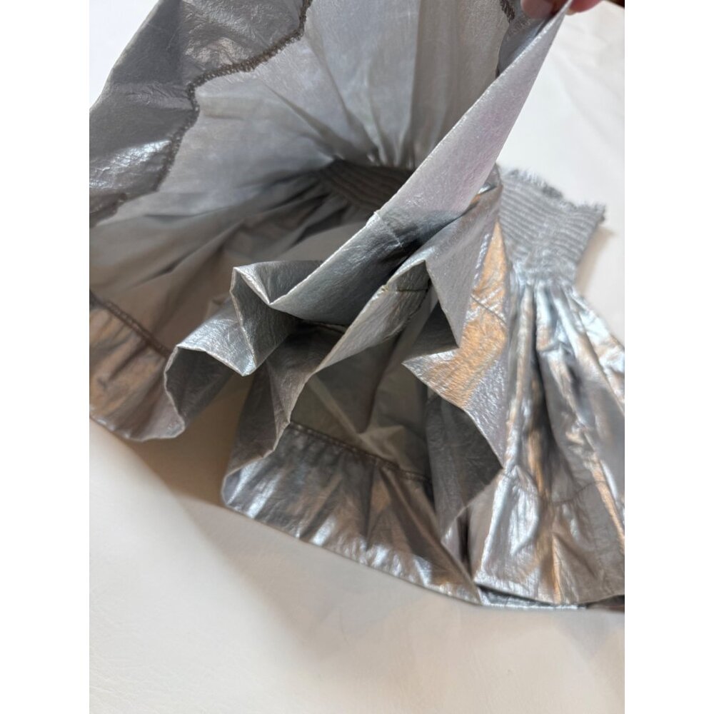 Koch Metallic Silver Smocked High-Waist Shorts Size S USA-Made Shiny (bin S113) - Picture 4 of 7
